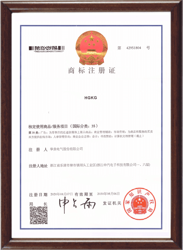 Hgkg trademark registration certificate